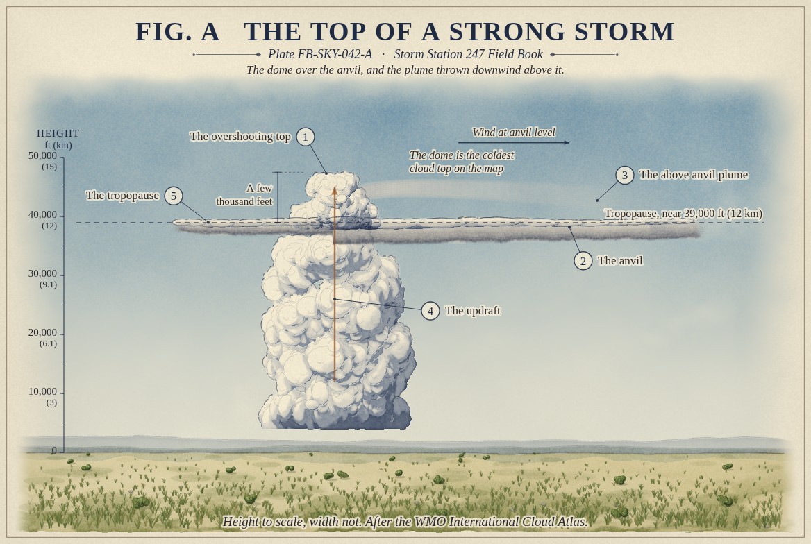 The dome over the anvil, and the plume thrown downwind above it.